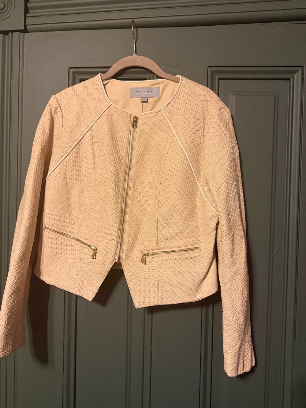 Andrew Marc cream Textured Zip Crop Jacket